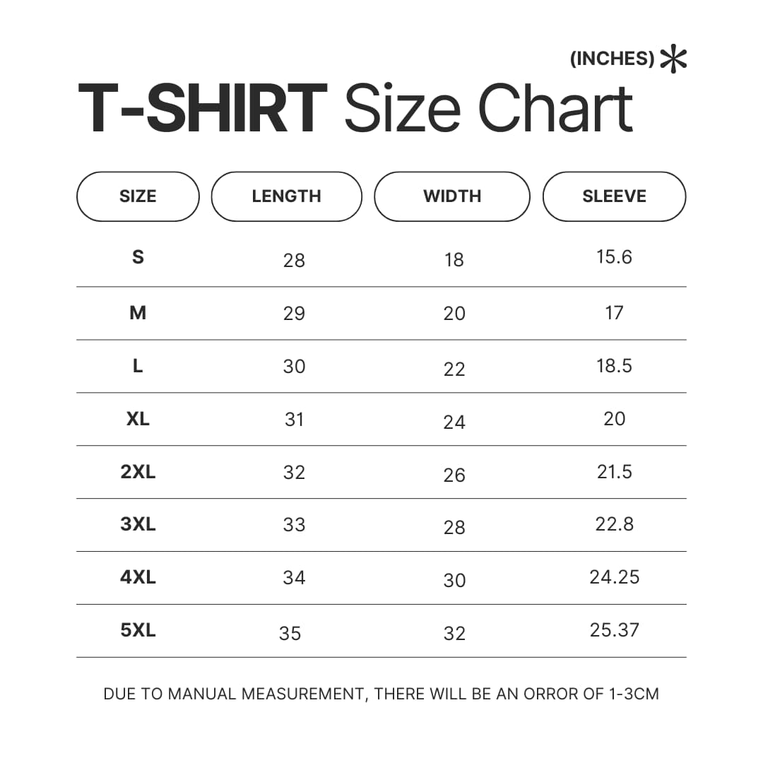 T shirt Size Chart - Skeleton Knight In Another World Merch