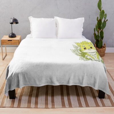 Cute Ponta In Ukiyo E A Traditional Japanese Art Style With Pastel Color From Skeleton Knight In Another World Or Gaikotsu Kishi Sama Anime Show Throw Blanket