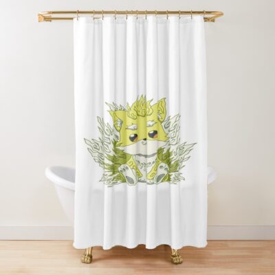 Cute Ponta In Ukiyo E A Traditional Japanese Art Style With Pastel Color From Skeleton Knight In Another World Or Gaikotsu Kishi Sama Anime Show Shower Curtain